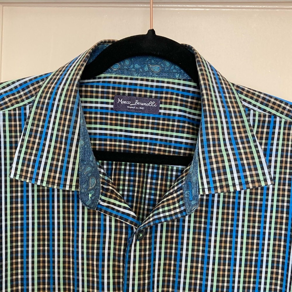 Marco Brunelli Shirt 2XL Men’s Long Sleeve Button Shirt Blue Contrast Flip Cuffs
